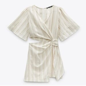 Zara Cream Striped Mini Dress Medium